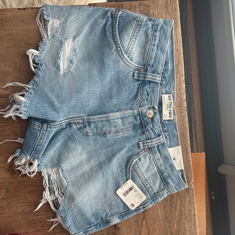 Free People Distressed Light Blue Jean Shorts